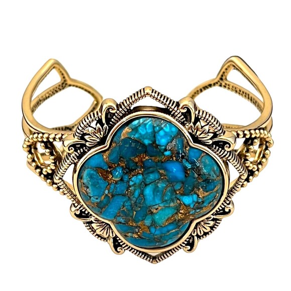 New Studio Barse Cuff Bracelet Turquoise Antique Gold Tone Sold Out SGB - Picture 1 of 3